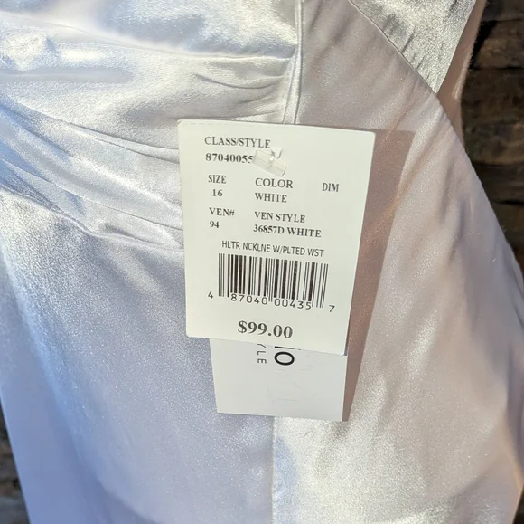 David's Bridal NWT DB Studio White Full Length Halter Gown Open Back - Picture 12 of 15